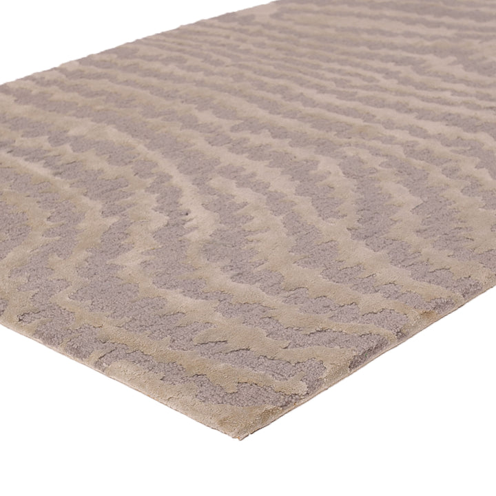 Beige Modern Wool Silk Blend Rug - 5' x 5'5"