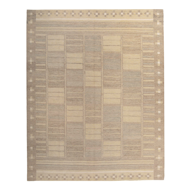 Beige Flatweave Wool Cotton Blend Rug - 9'4" x 11'8"