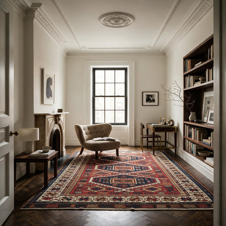 Red Vintage Traditional Turkish Wool Rug - 3'7" x 6'3"