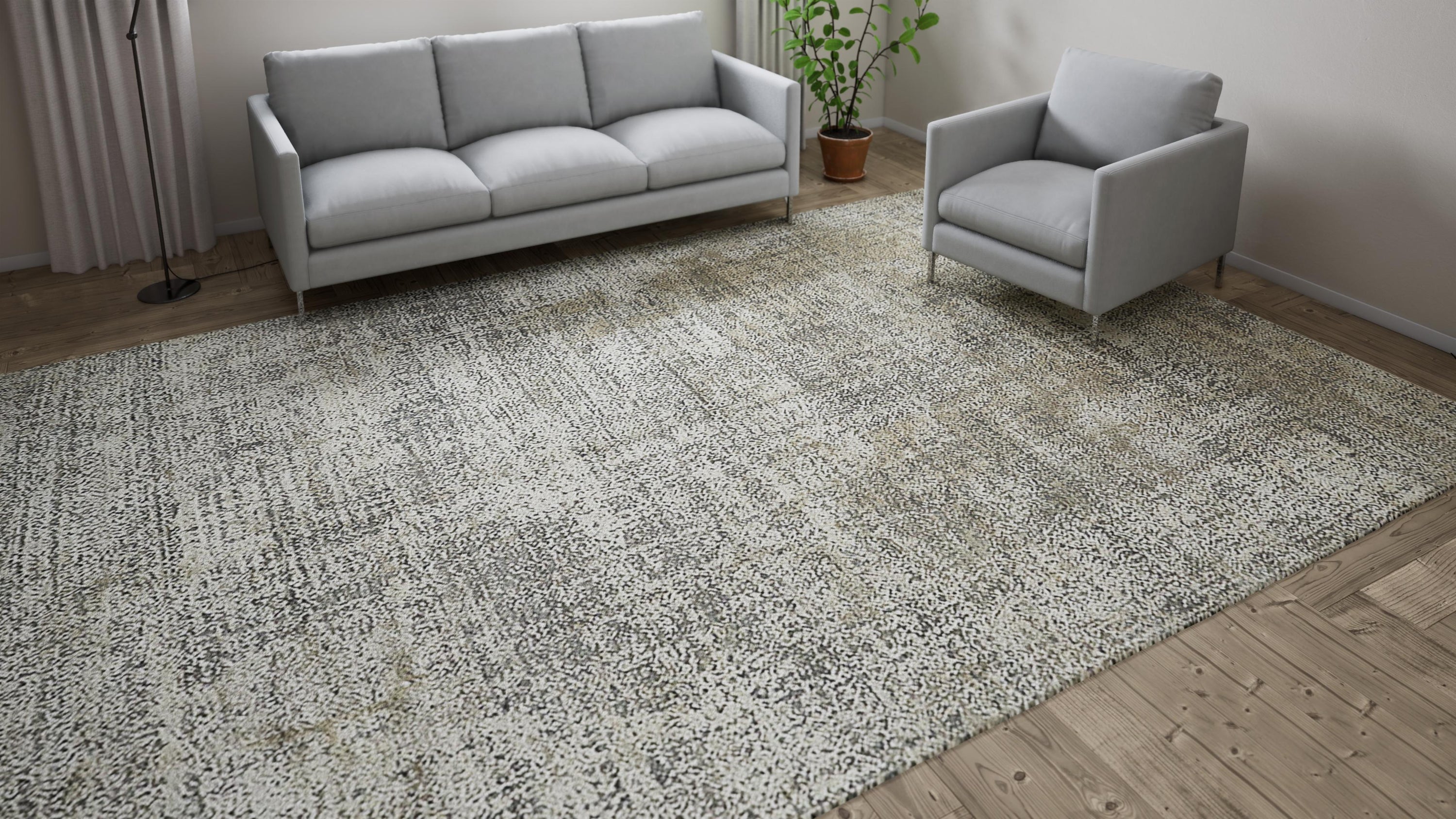 Grey Traditional Wool Silk Blend Rug - 9'11" x 14'2"