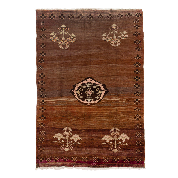 Brown Vintage Traditional Wool Rug - 7'1" x 11'2"