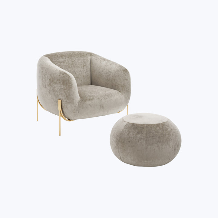 Modern armchair and pouf with elegant design in neutral colors