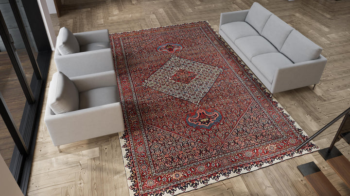 Red Antique Bidjar Wool Persian Rug - 9'2" x 14'5"