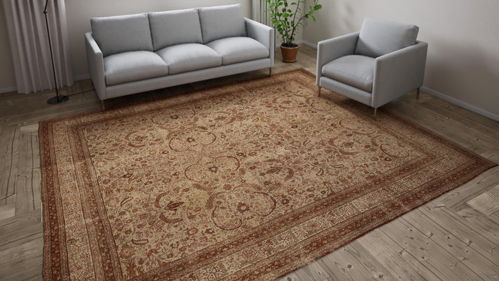 Brown Vintage Traditional Wool Rug - 9'3" x 11'10"