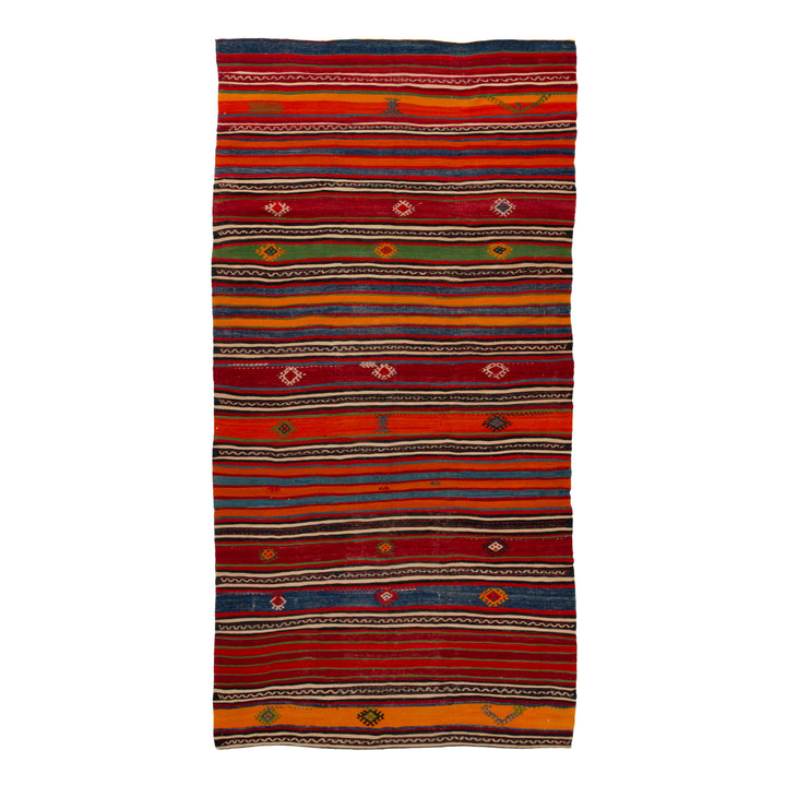 Red Vintage Flatweave Wool Kilim Runner - 5'1" x 12'3"