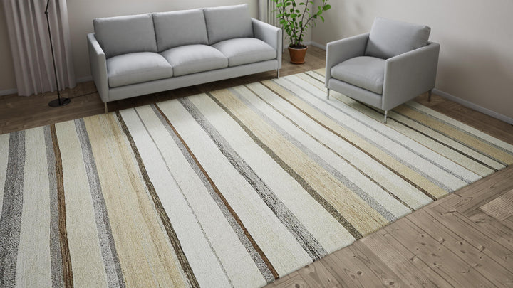 Beige Flatweave Wool Rug - 8'8" x 13'5"