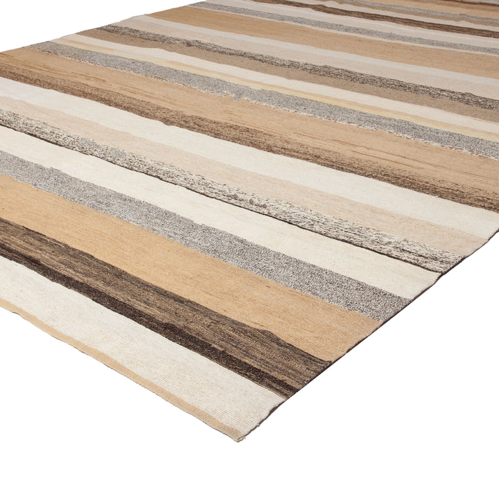 Beige Flatweave Wool Striped Rug - 10' x 13' Default Title
