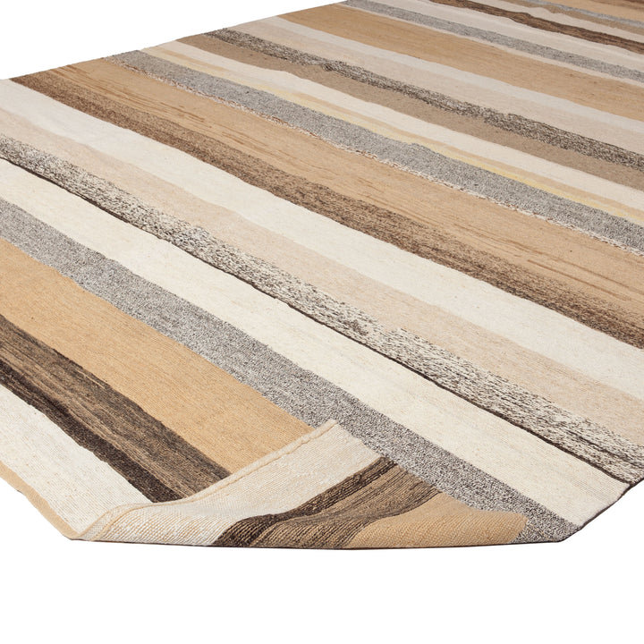Beige Flatweave Wool Striped Rug - 10' x 13' Default Title