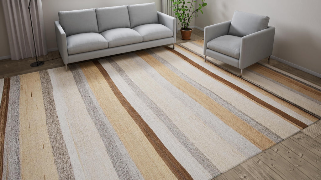 Neutral Striped Vintage Flatweave Rug - 10' x 14'4"