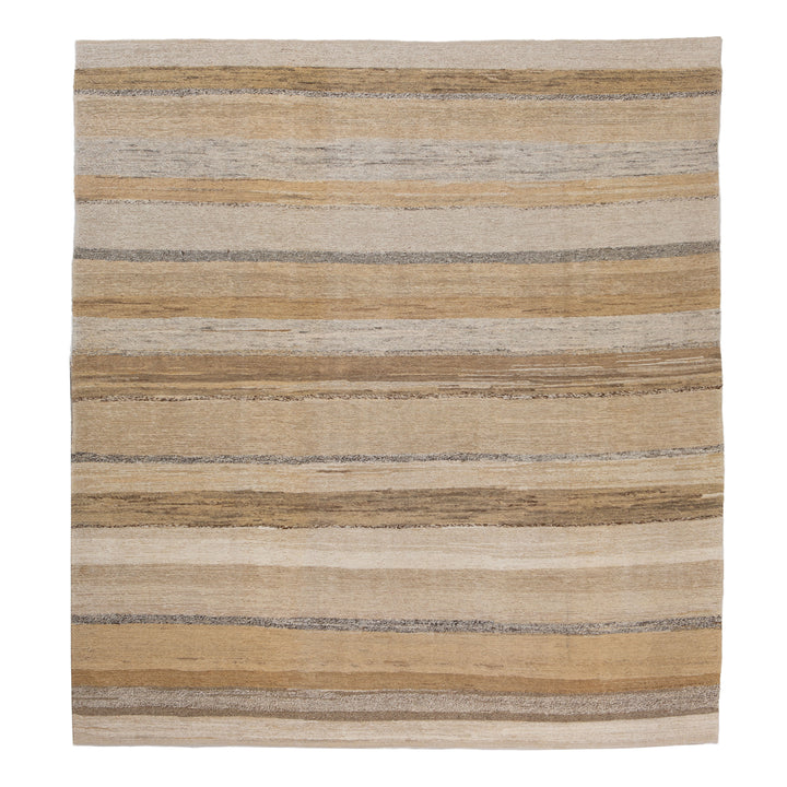 Beige Flatweave Wool Rug - 7'1" x 7'6"