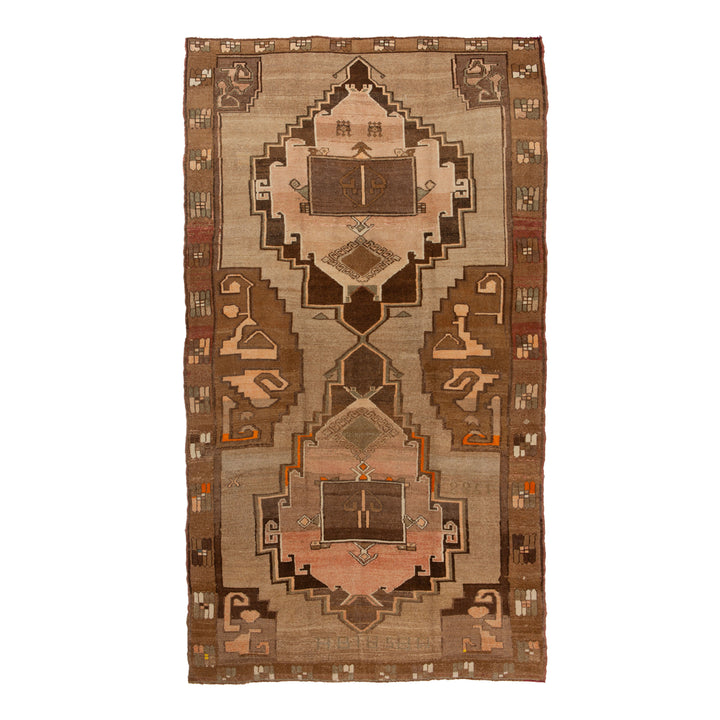 Beige Vintage Traditional Wool Rug - 6'11" x 11'11"
