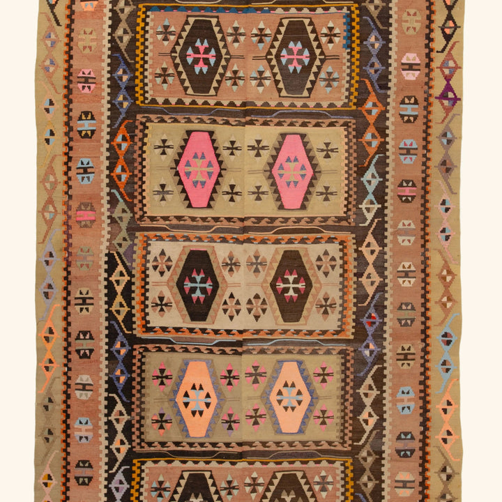 Multi Vintage Flatweave Wool Rug - 5'1" x 12'8"