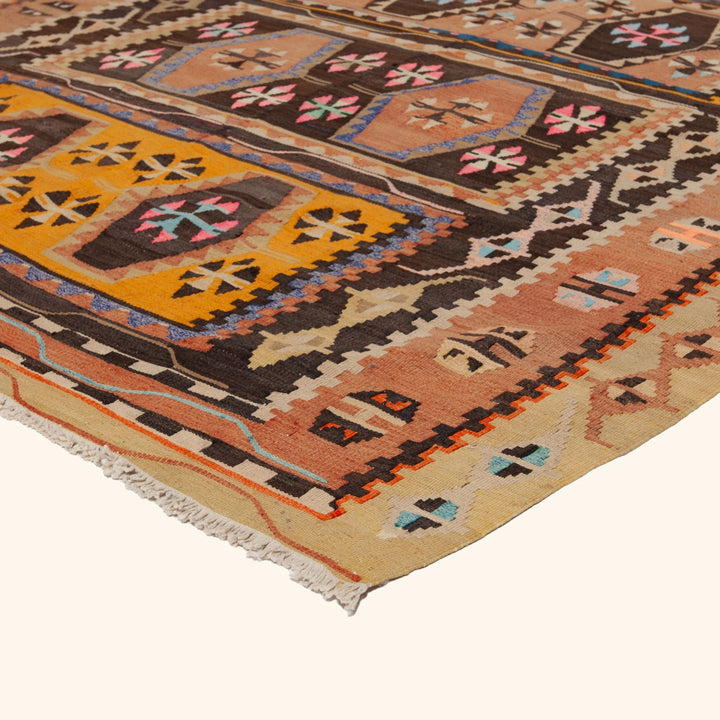 Multi Vintage Flatweave Wool Rug - 5'1" x 12'8"
