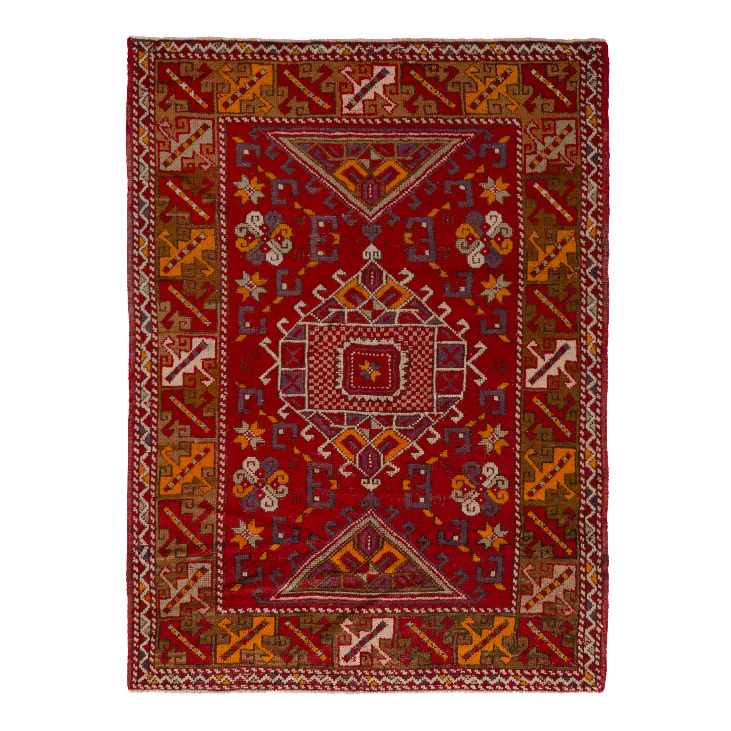 Red Vintage Traditional Wool Rug - 4' x 5'7"