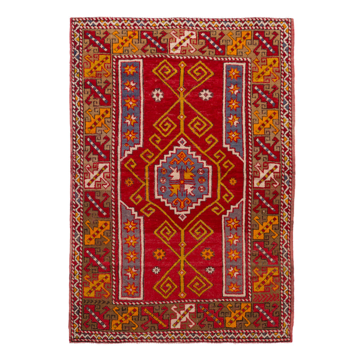 Red Vintage Traditional Wool Rug - 3'11" x 5'6"
