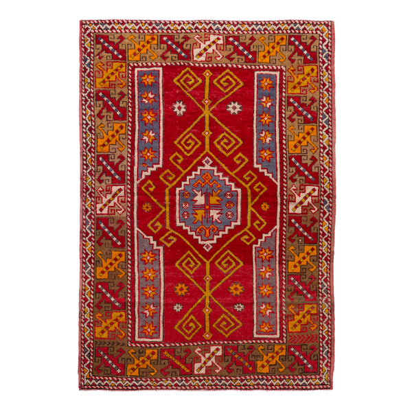 Red Vintage Traditional Wool Rug - 3'11" x 5'6"