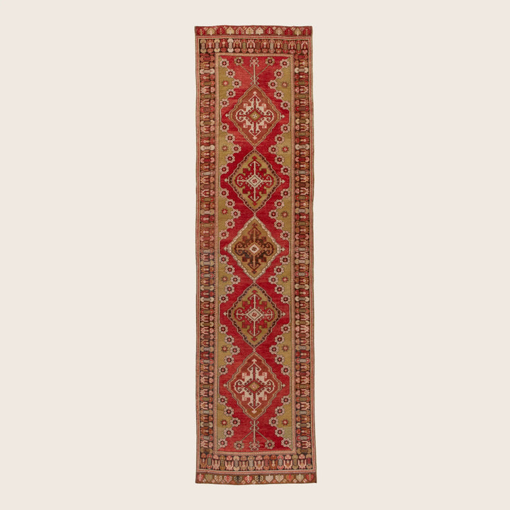 Red Vintage Traditional Wool Runner - 3'5" x 12'11"