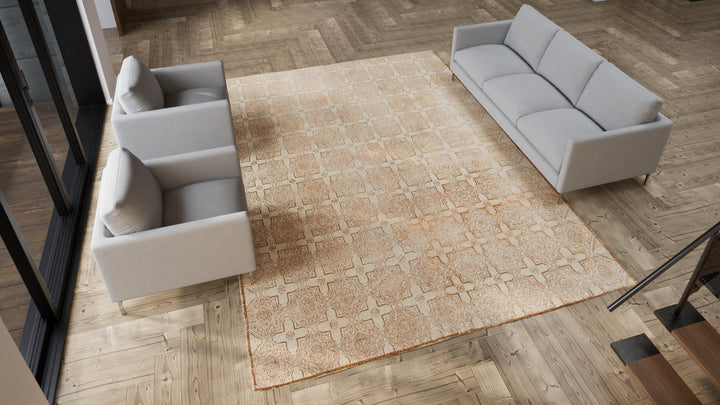 Beige Vintage Traditional Wool Rug - 9'10" x 12'5"