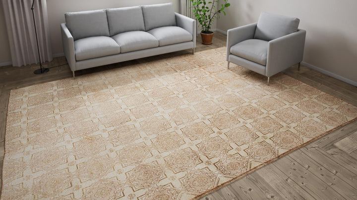 Beige Vintage Traditional Wool Rug - 9'10" x 12'5"