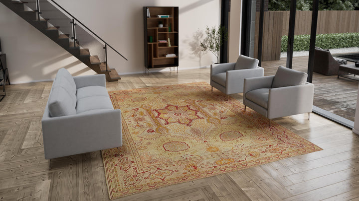 Beige Vintage Turkish Oushak Wool Rug - 10'3" x 13'1"