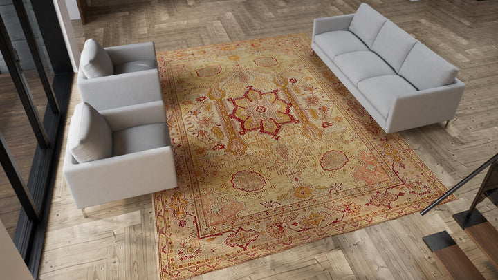 Beige Vintage Turkish Oushak Wool Rug - 10'3" x 13'1"