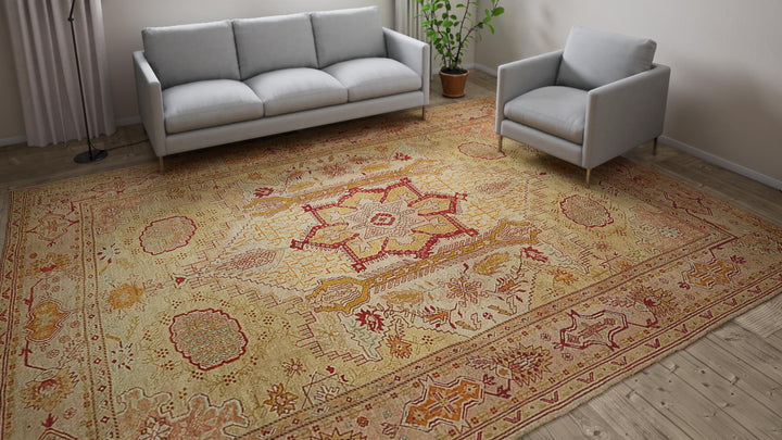Beige Vintage Turkish Oushak Wool Rug - 10'3" x 13'1"