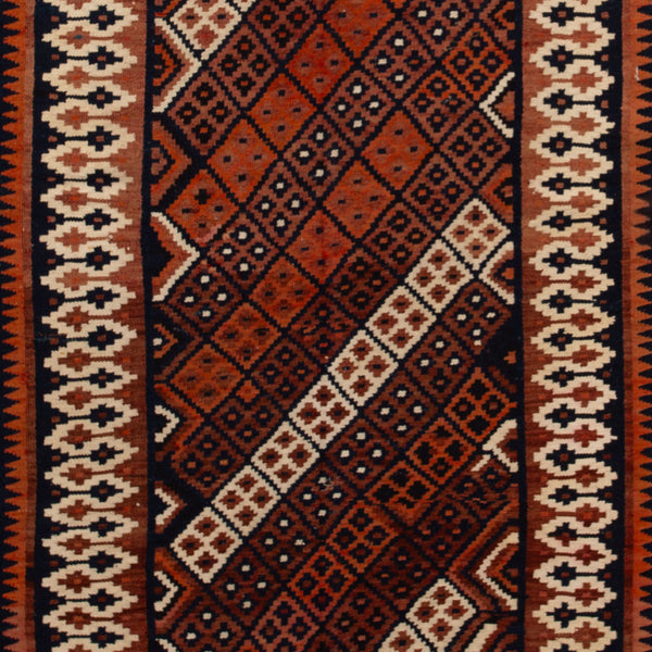 Orange Vintage Flatweave Anatolian Wool Kilim - 4' x 12'