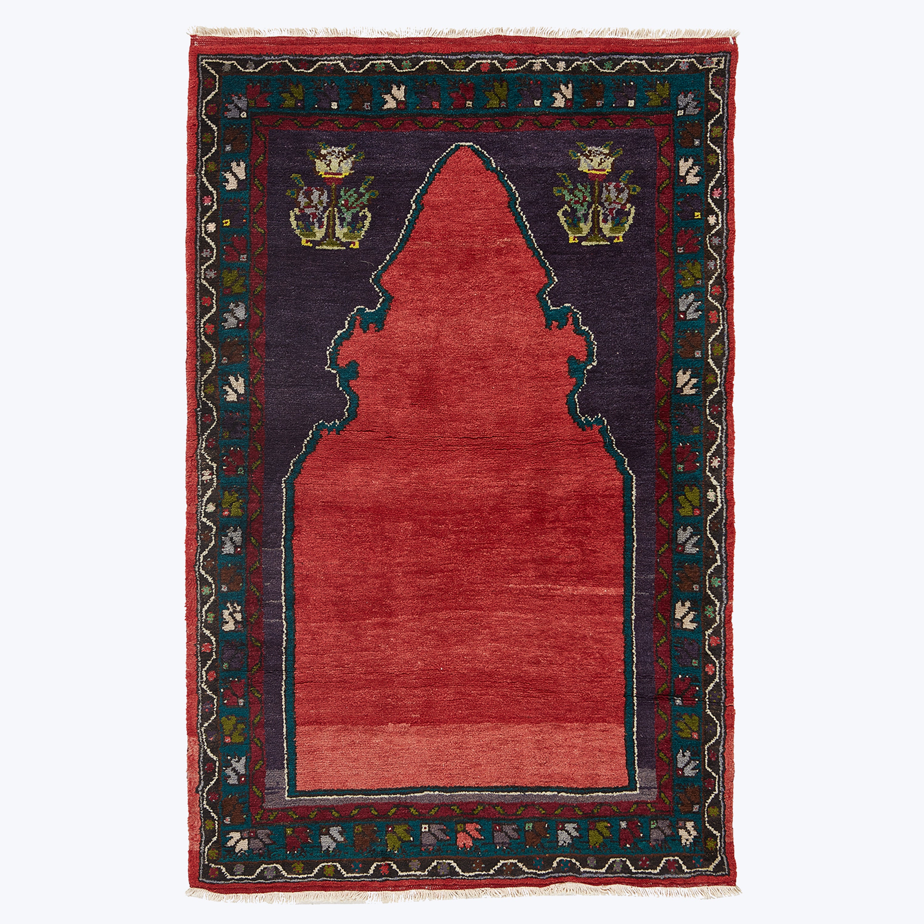 Red & Purple Vintage Wool Prayer Rug - 3'5" x 5'5"