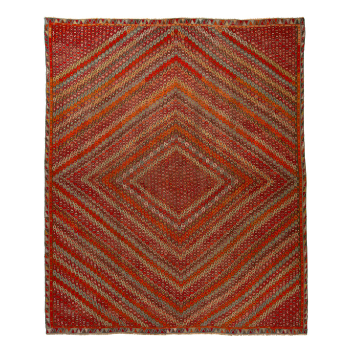Red Turkish Flatweave Wool Rug - 14'11" x 17'5"