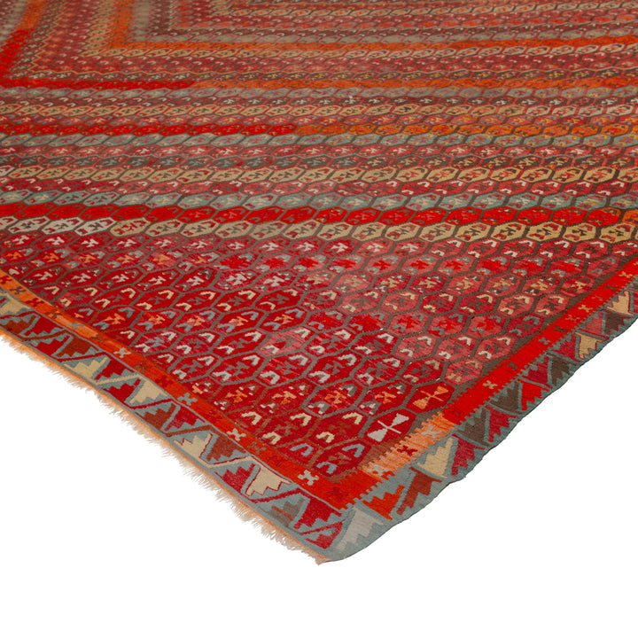 Red Turkish Flatweave Wool Rug - 14'11" x 17'5"
