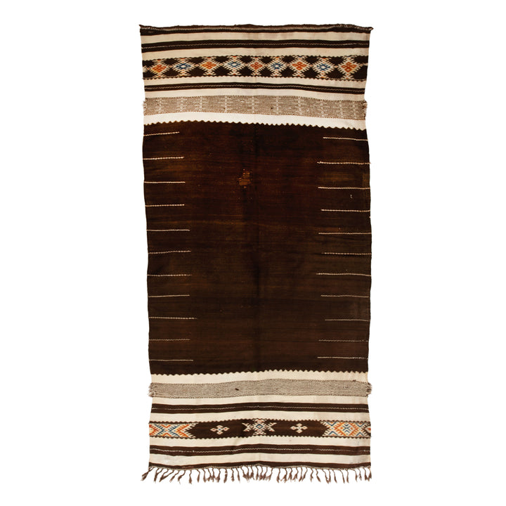 Brown Vintage Flatweave Wool Rug - 4'7" x 10'6"