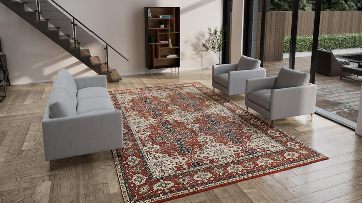 Red Traditional Wool Rug - 9'10" x 14'2"