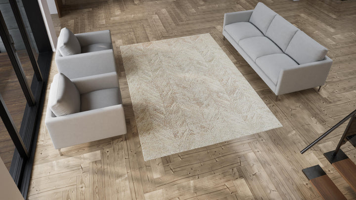 Beige Transitional Wool + Silk Rug - 7'1" x 10'1"