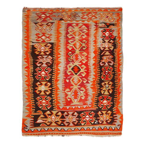 Vintage Anatolian Wool Flatweave Rug - 3'3" x 4'4"