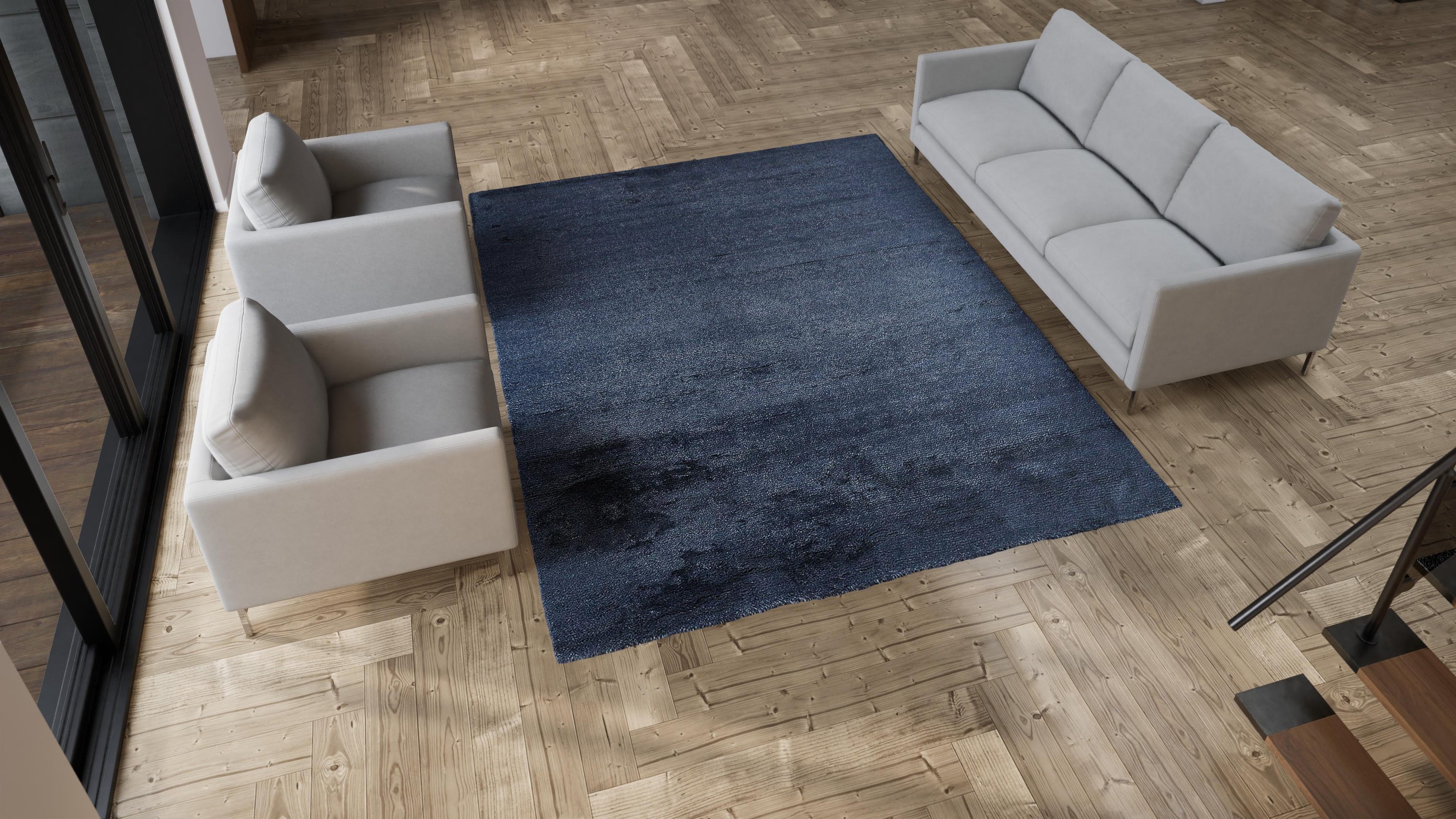 Blue Textured Cashmere and Wool Rug - 8'x 10'