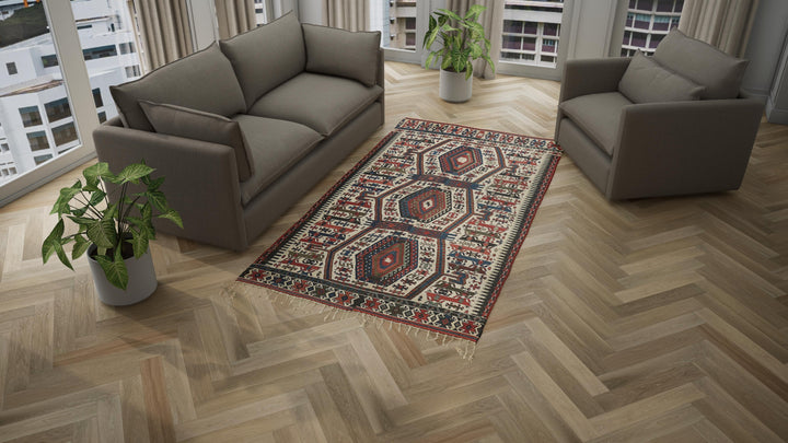 Multicolored Ivory Vintage Anatolian Wool Kilim Rug - 5'3" x 10'4"