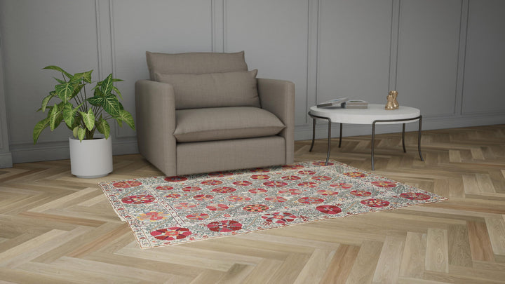 Red & Blue Vintage Traditional Flatweave Wool Rug - 5' x 7'1"