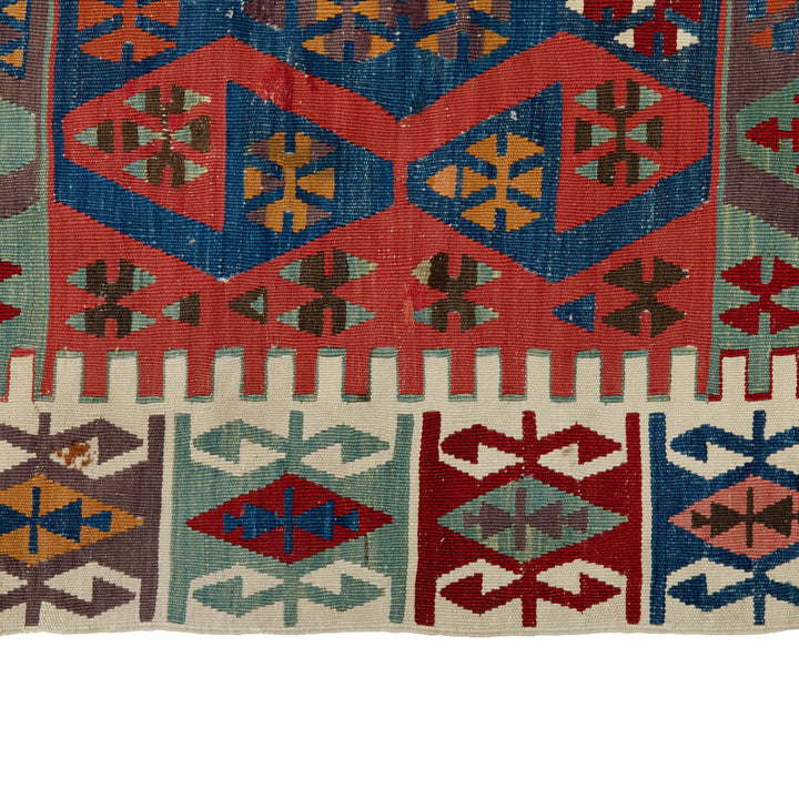 Red and Green Vintage Traditional Alyosha Wool Rug - 4'11" x 11'2"