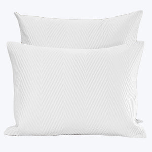 Two white herringbone quilted pillows on white background.