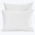 Two white herringbone quilted pillows on white background.