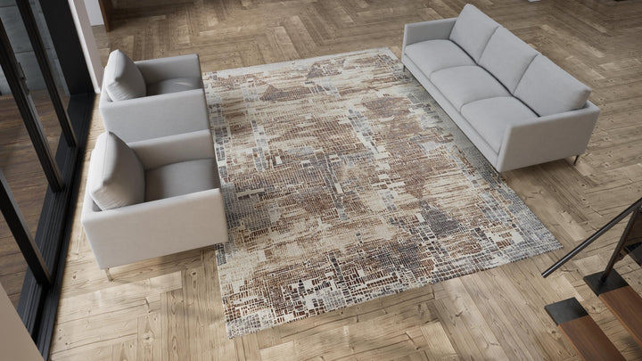 Grey Distressed Modern Wool Rug - 9' x 12'