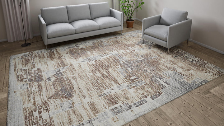 Grey Distressed Modern Wool Rug - 9' x 12'