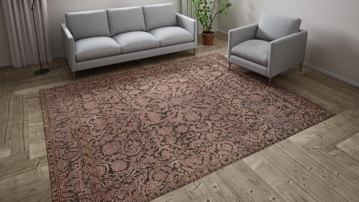 Brown Transitional Wool Silk Blend Rug - 7'8" x 10'11"