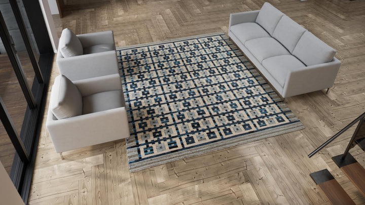 Blue Flatweave Wool Rug - 8'7" x 10'3"