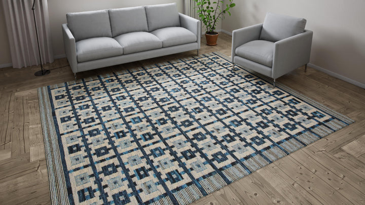 Blue Flatweave Wool Rug - 8'7" x 10'3"