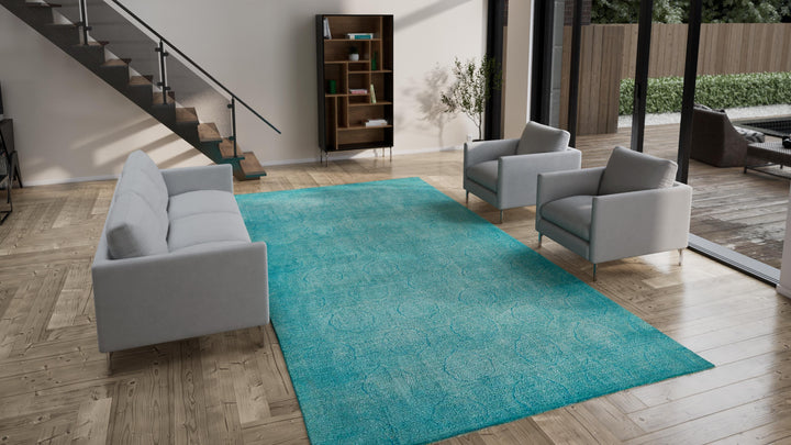 Blue Modern Wool Rug - 8' x 15'11"