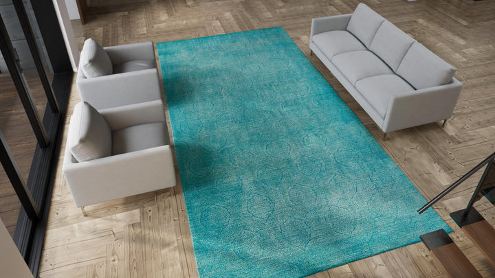 Blue Modern Wool Rug - 8' x 15'11"