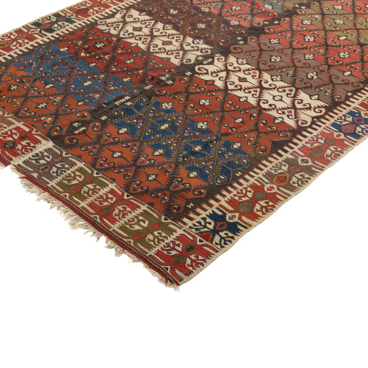 Multicolored Vintage Wool Kilim Rug - 5'7" x 13'3"
