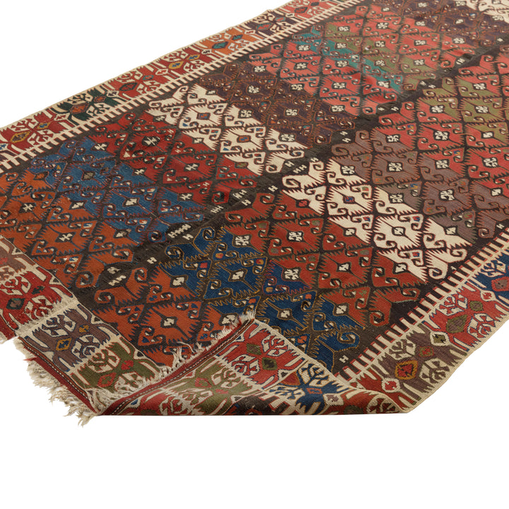 Multicolored Vintage Wool Kilim Rug - 5'7" x 13'3"