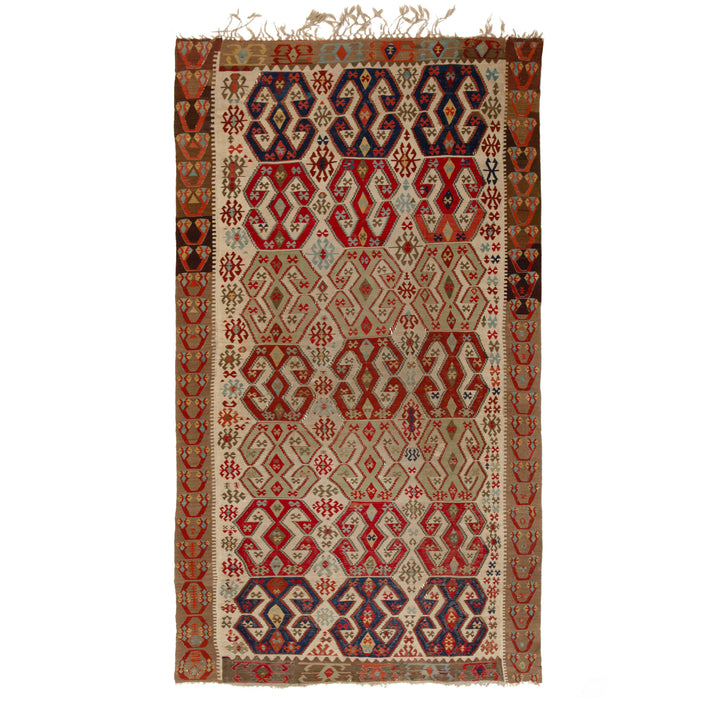 Brown Multicolored Vintage Wool Kilim Rug - 6'1" x 13'
